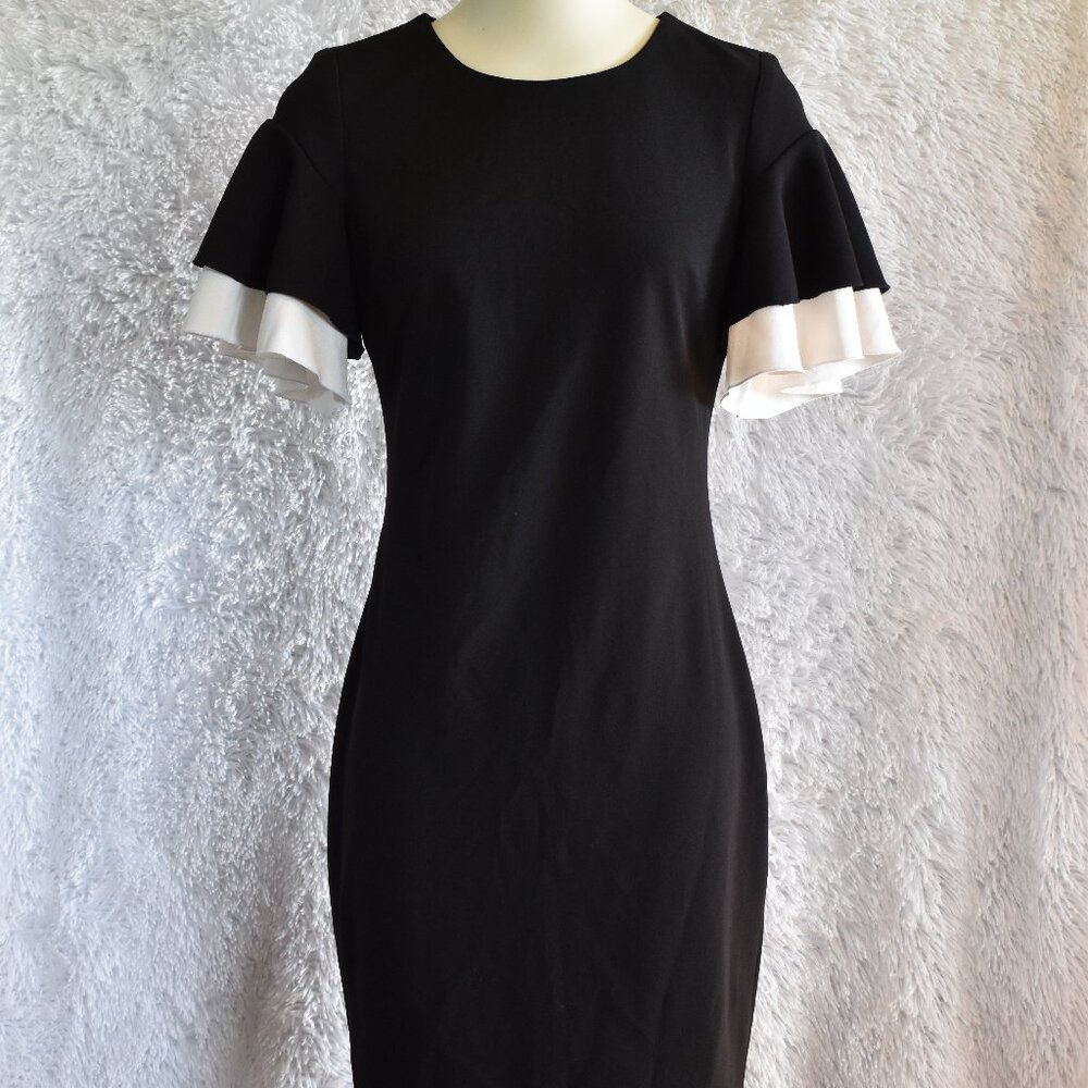 NWOT Tommy Hilfiger Black and White Ruffle Sleeve Sheath Dress - Size 4
